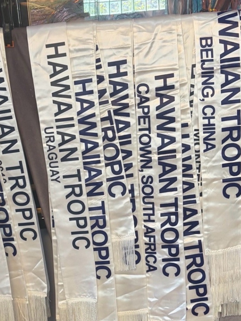 Hawaiian Tropic White Sash with Navy Text
